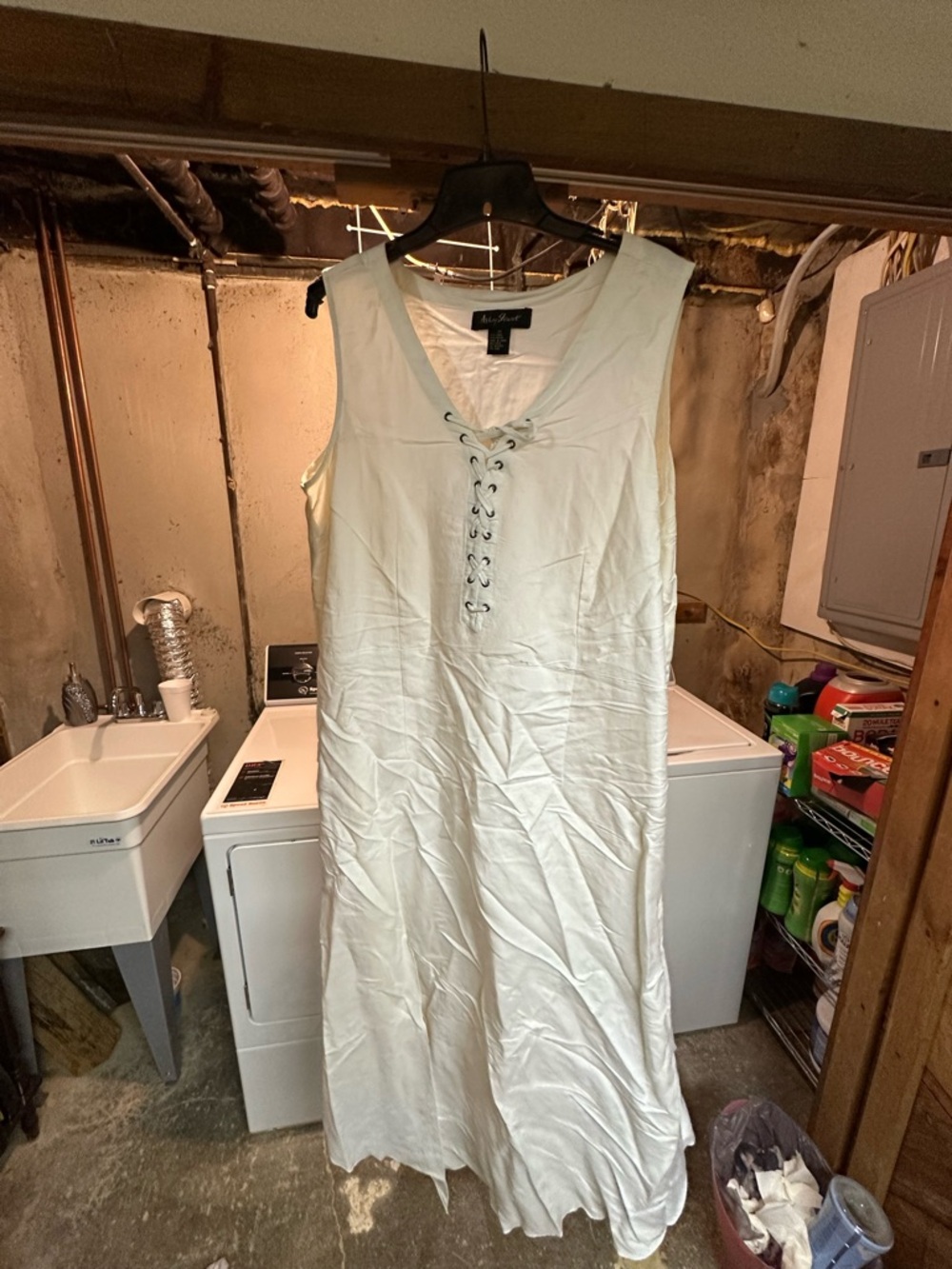 Ashley Stewart Ivory Lace-Up Sleeveless Dress
